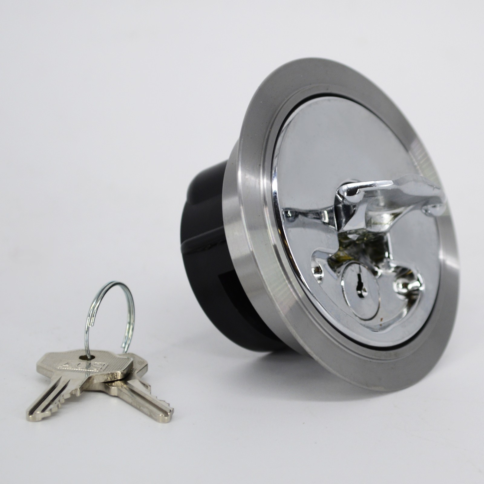 Pair Chrome Gas Caps Aircraft-Style Weld-In Locking Vented & Non-vented Set