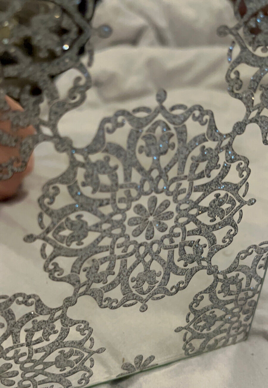 Bella Lux Mirror Glitter Bathroom Container Box Jar w Lid 5 3/8"x4"