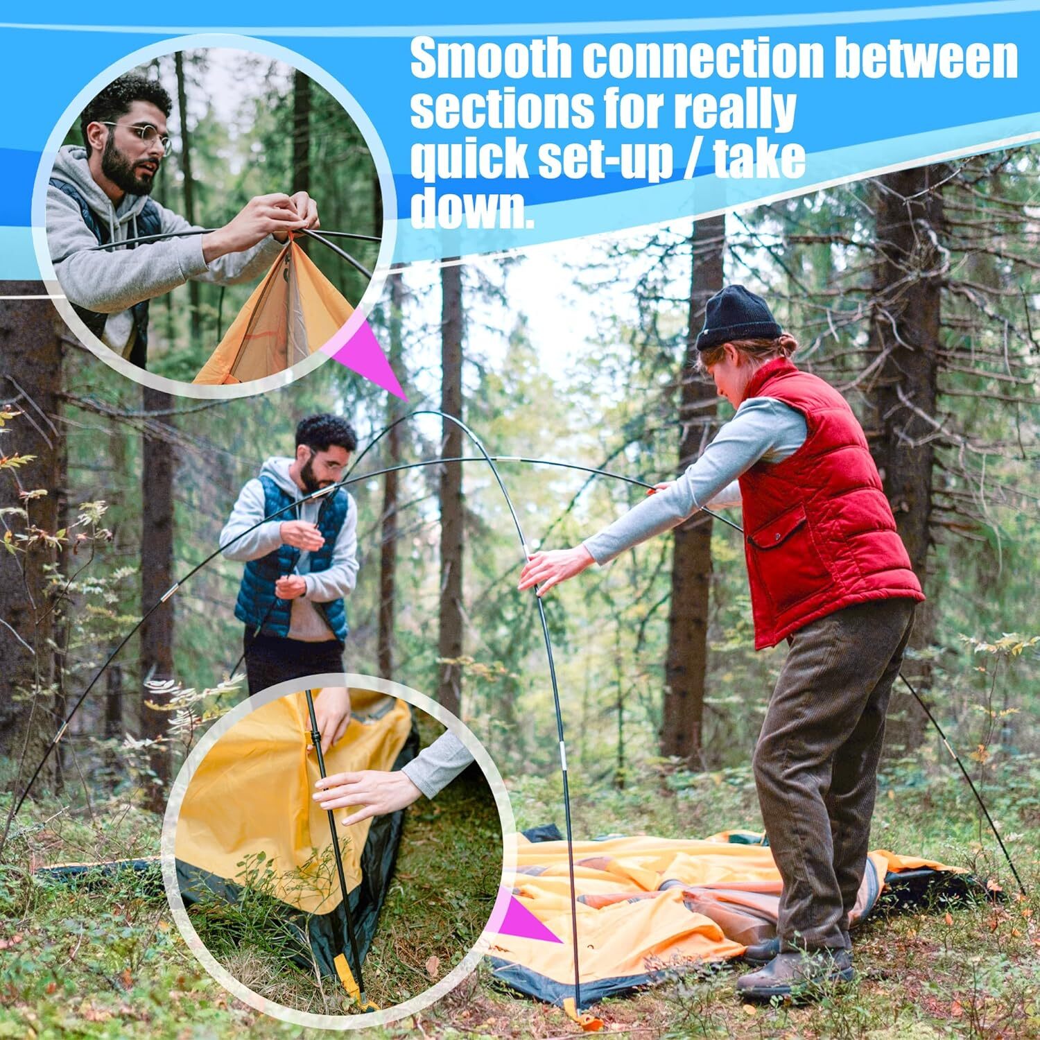 Betus Fibreglass Tent Poles Replacement - Pre-Assembled Black Tent Pole 12Ft