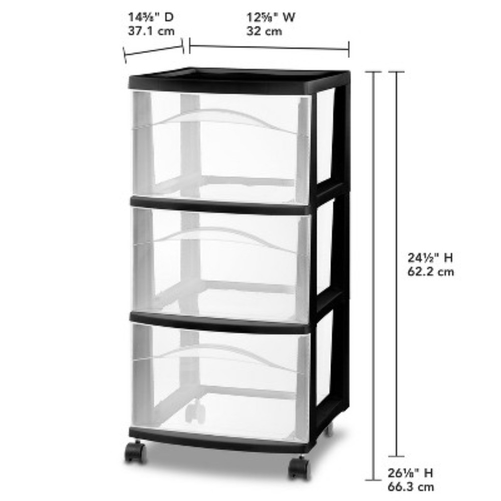 3 Drawer Medium Cart: Plastic Storage Drawers, Portable Utility with Casters