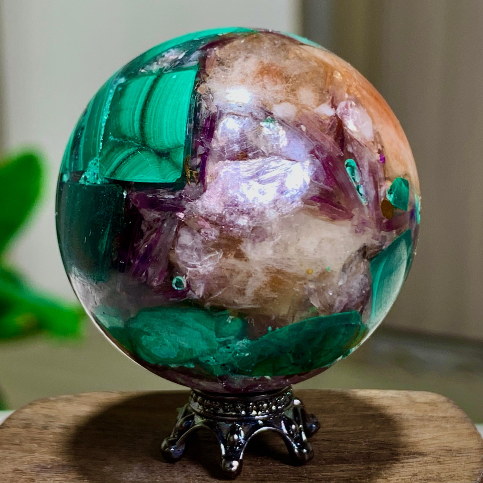 79G Newly discovered rare malachite purple mica symbiotic sphere restoration