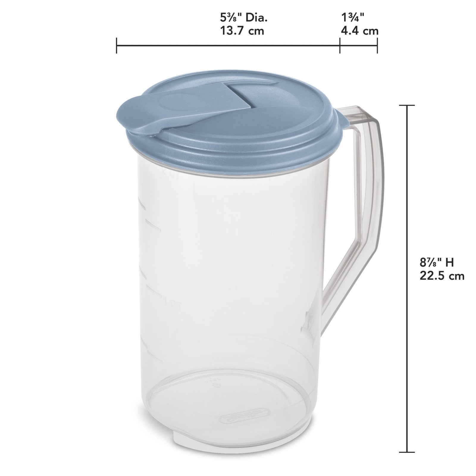 (2 pack) Sterilite 2 Quart Round Pitcher, Clear Plastic, Light Blue