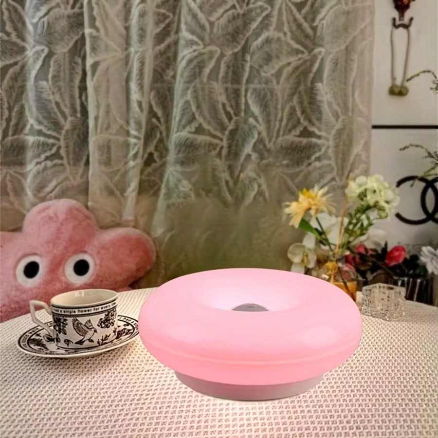 Modern Fashionable Donut-Shaped Atmosphere Lamp, Rechargeable, 3-Color Dimming..