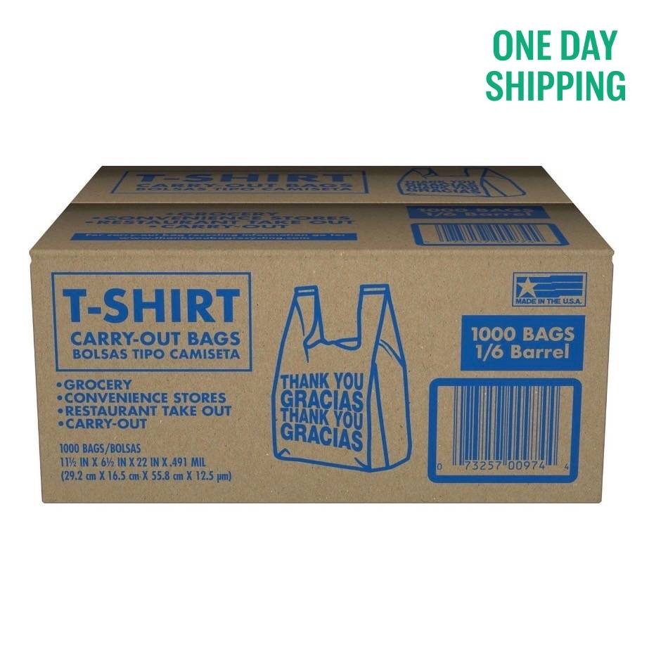 New T-Shirt Carry-Out Bags - 11.5" x 6.5" x 22" (1,000 ct.) (FREE SHIPPING)