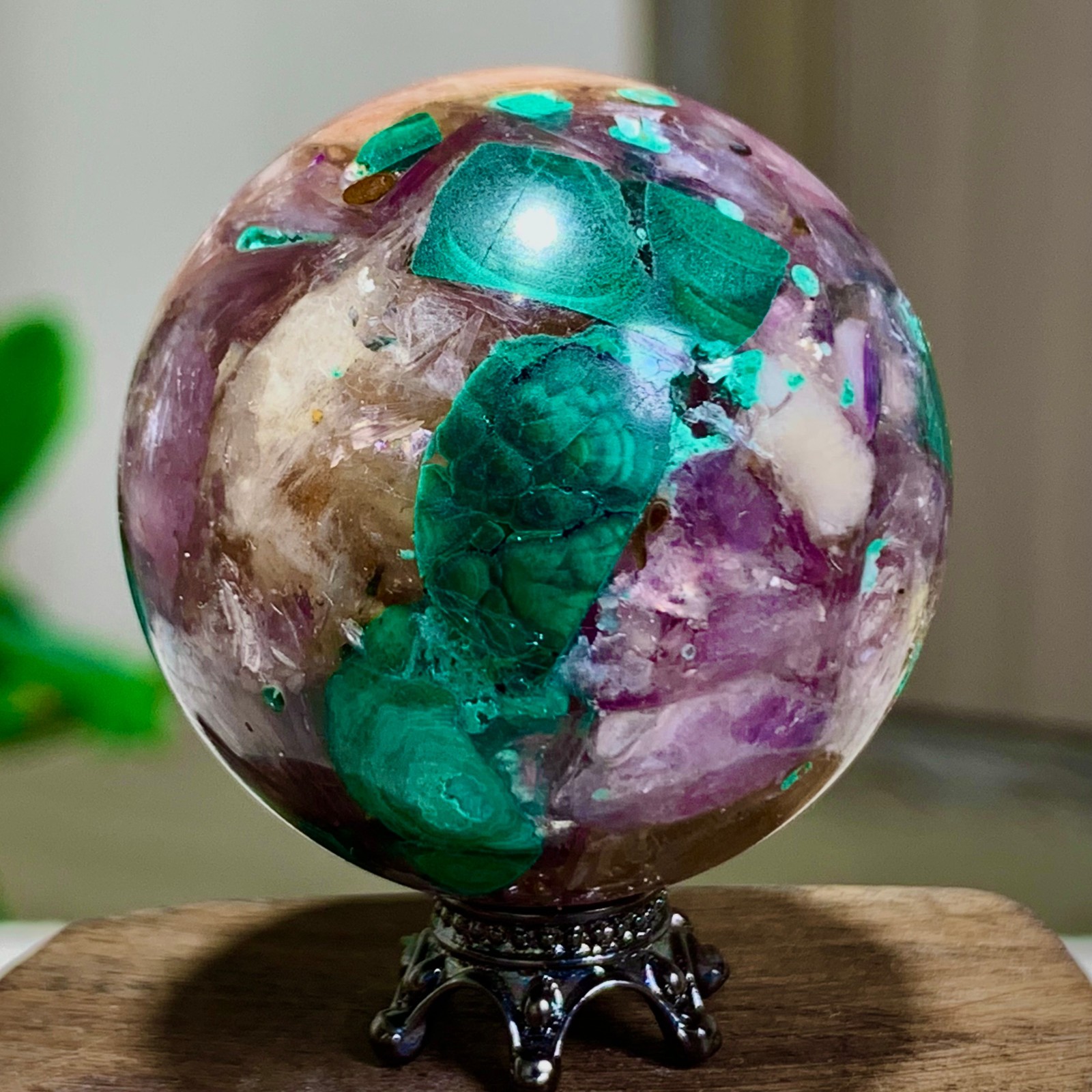 79G Newly discovered rare malachite purple mica symbiotic sphere restoration