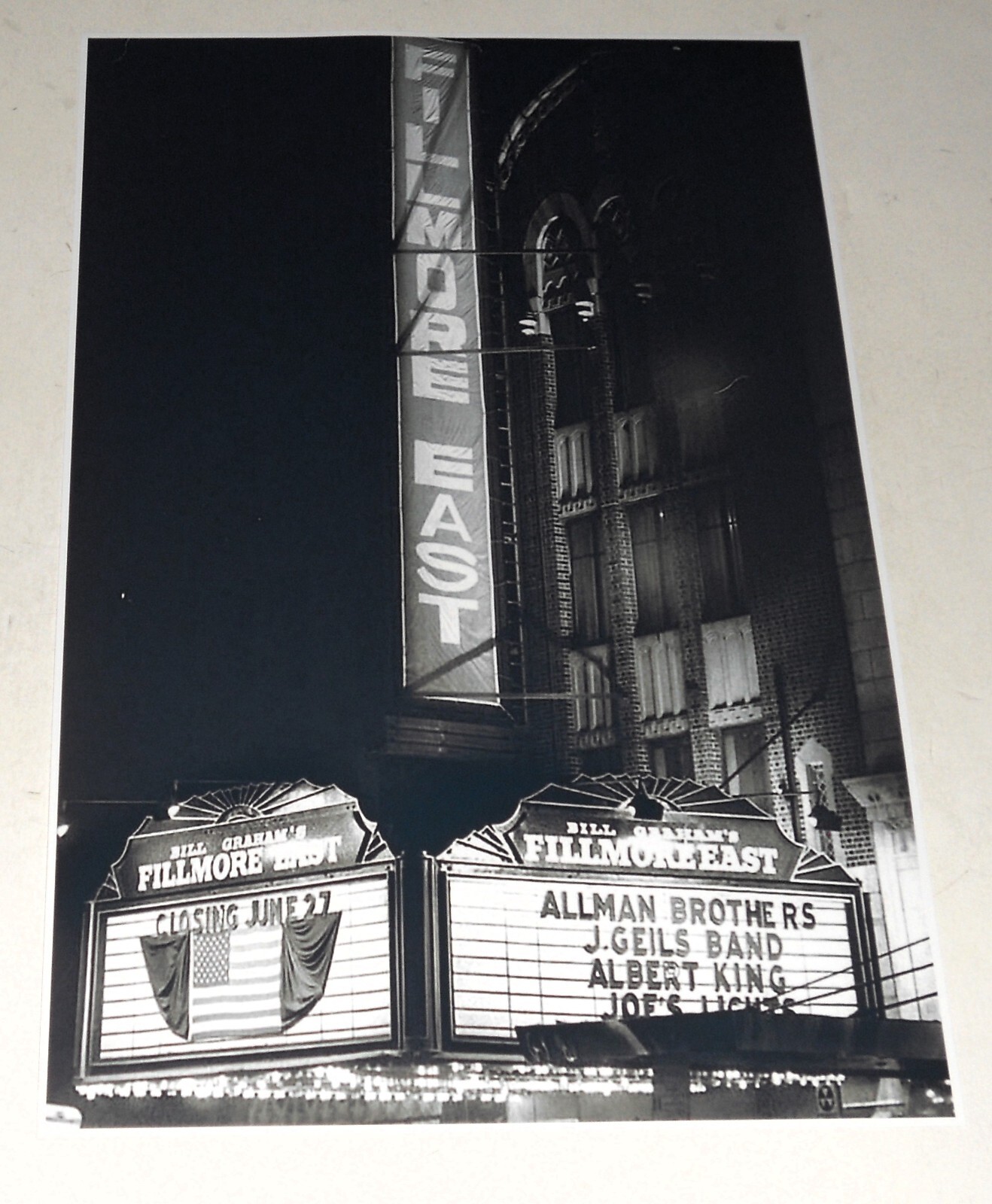 Fillmore East Bill Graham NYC '68-71 Last Concert Allman, J Geils Poster 19"x13"