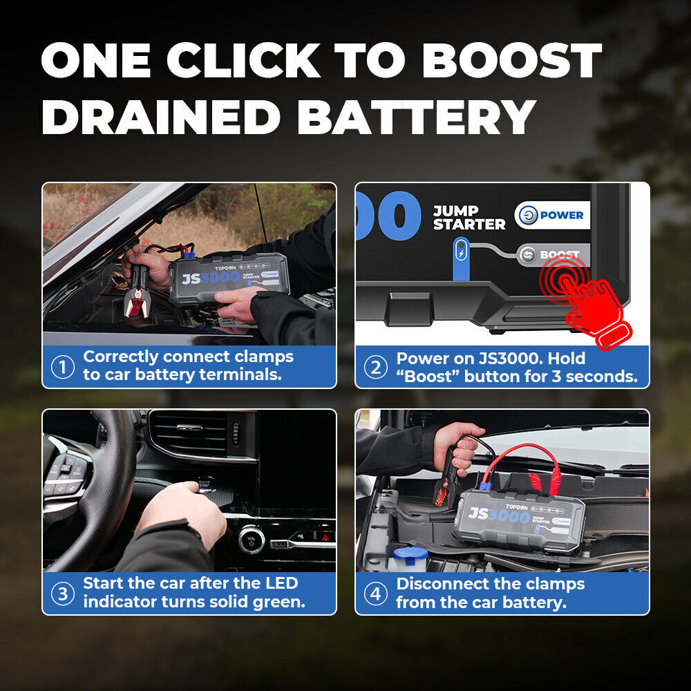 2026 TOPDON Portable 3000A Battery Booster Pack Charger Power Jump Starter Box
