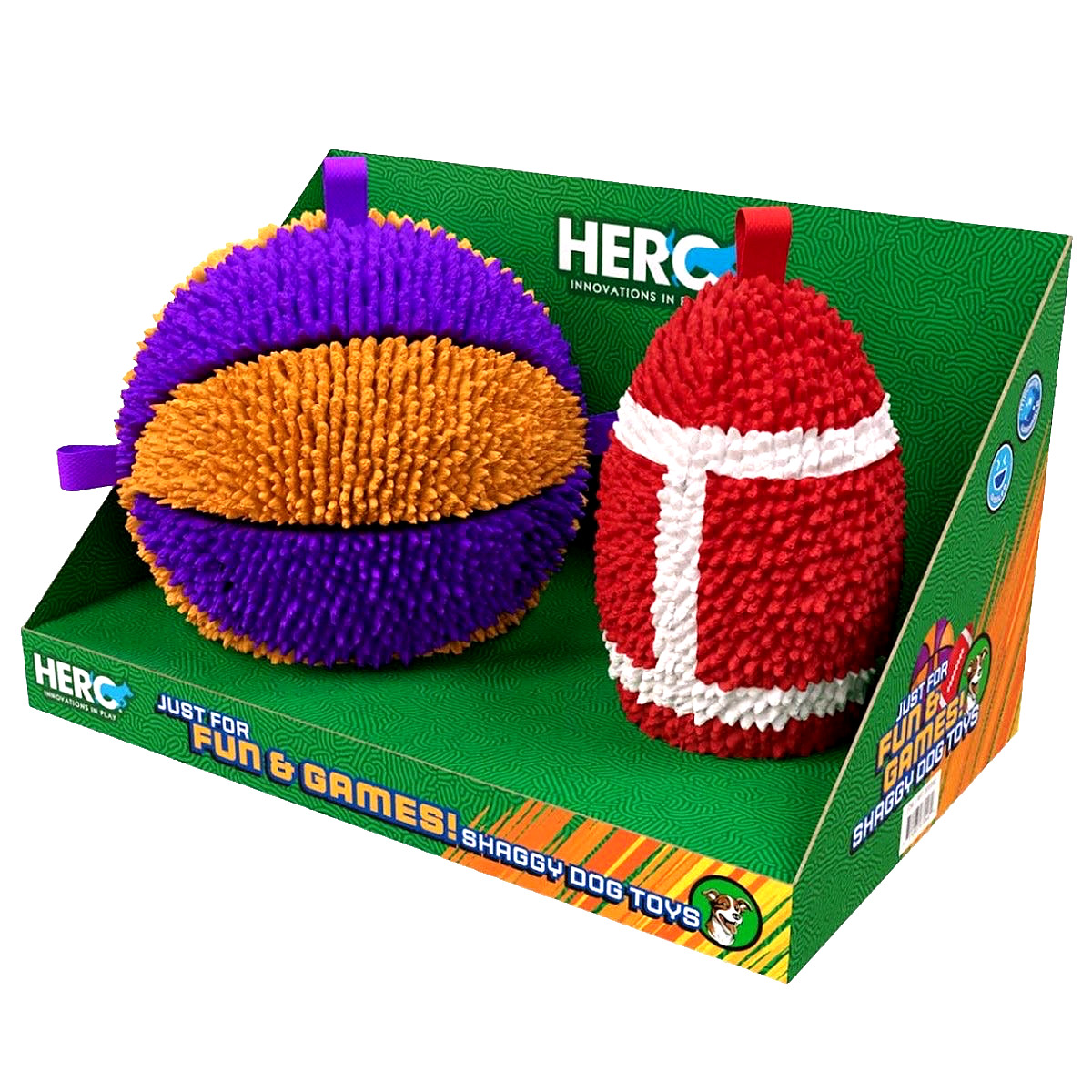 NEW HERO SHAGGY  DOGZ SPORTZ BALLS, SHAKE ME I GIGGLE, 2 PACK PLUSH TOY FOR DOGS