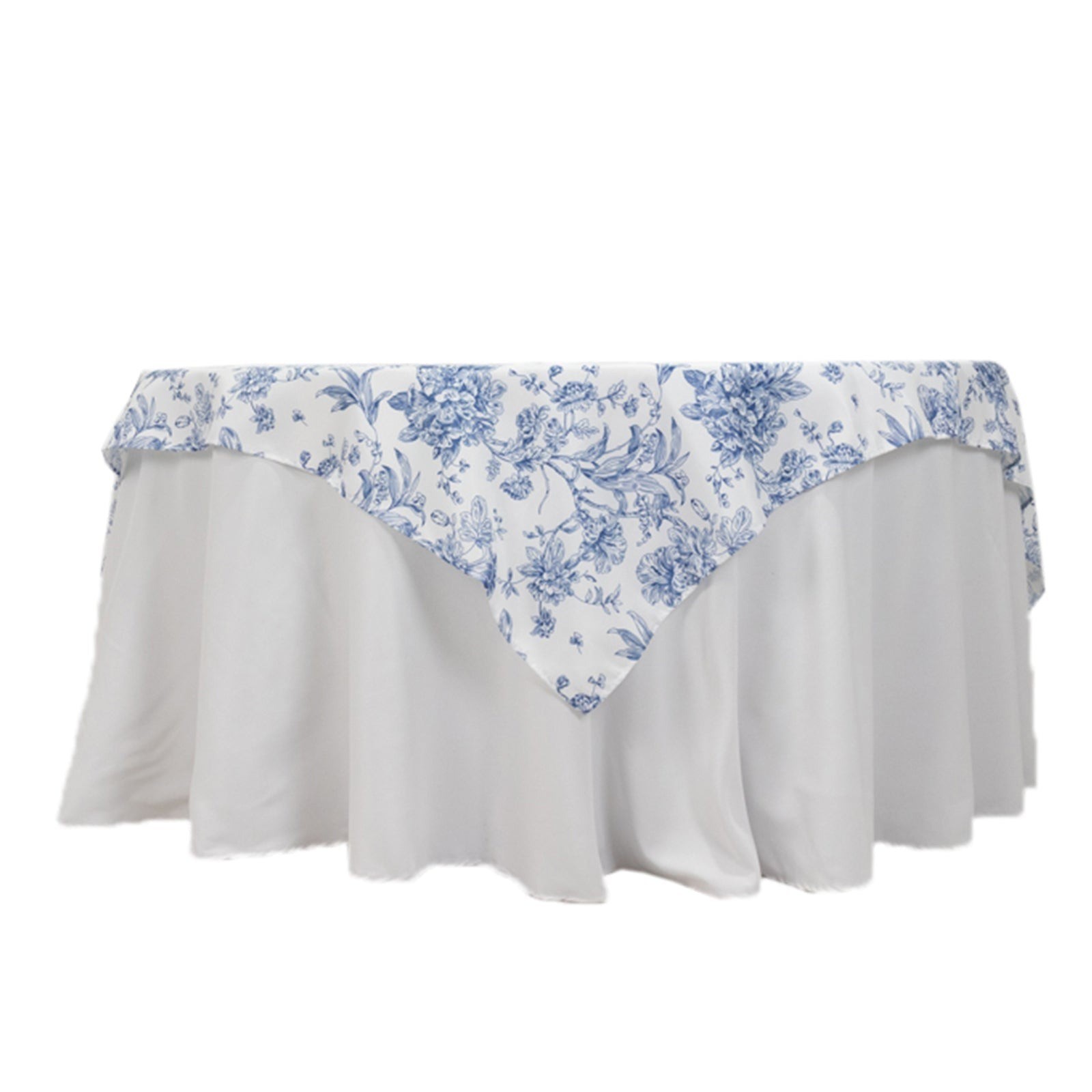 70" x 70" Blue French Toile Pattern Polyester Square Tablecloth Disposable