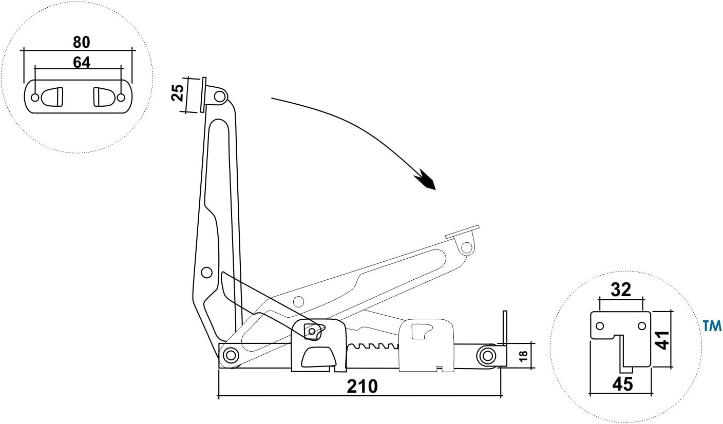 Hardware Ratchet Headrest Fitting for Beds, Desk Lids, Drafting Tables, And