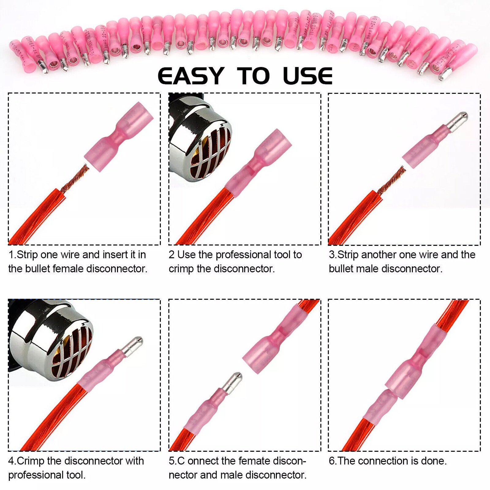 200pcs Heat Shrink Bullet Wire Connectors 22-10AWG Male Female Crimp Terminals