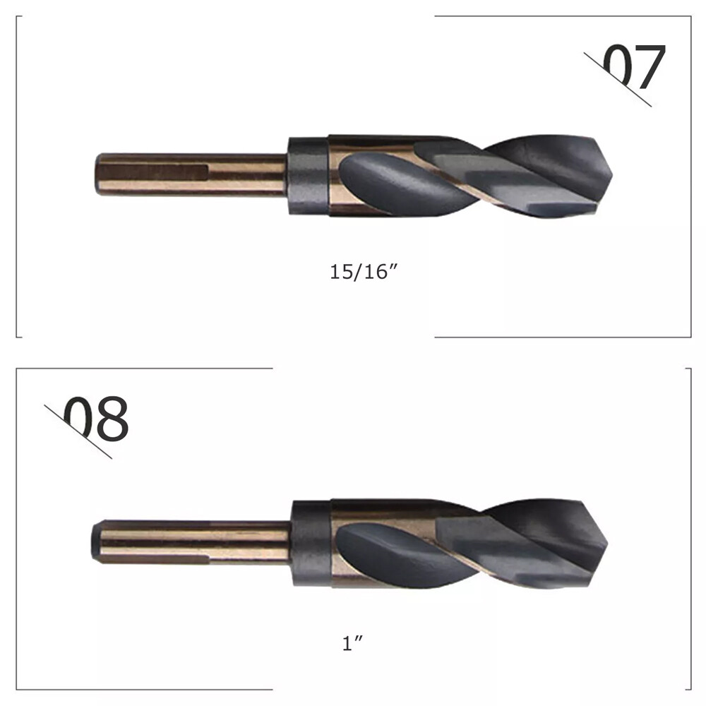 8pc HSS Cobalt Silver & Deming Drill Bits Set, Large Size 9/16" to 1", Reduced 1