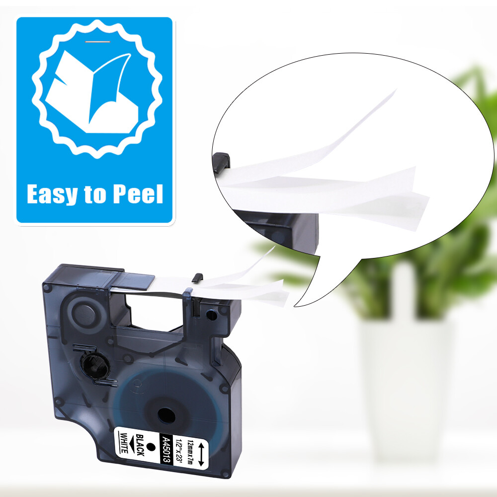 5PK For Dymo D1 Label Tape 12mm Black on White 45013 S0720530 Cassette 1/2