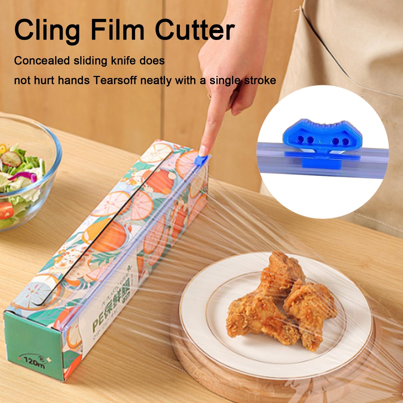 Plastic Wrap Cutter, 4pcs Sliding Cutters, Cling Film with Sliding Cutters, Slid
