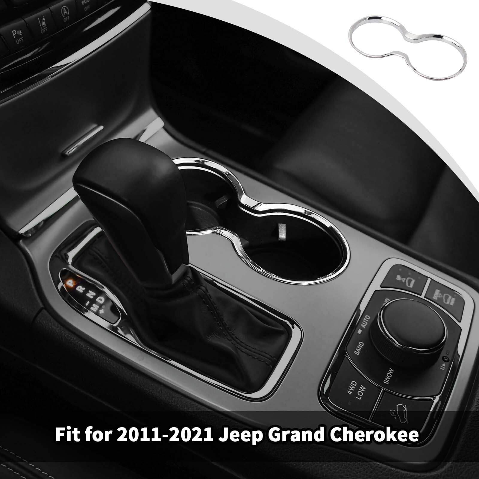 Fit for Jeep Grand Cherokee 2011-2021 Front Cup Holder Frame Cover Trim (Chrome)