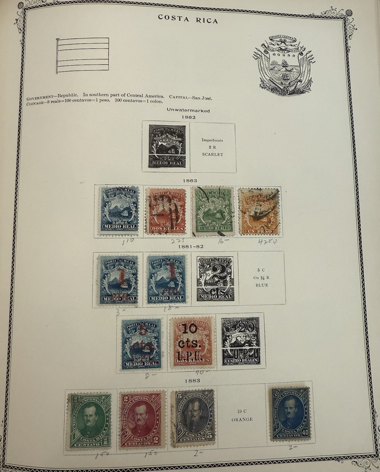 COSTA RICA Postage Stamps 1863, 1881-82, And 1883 Used