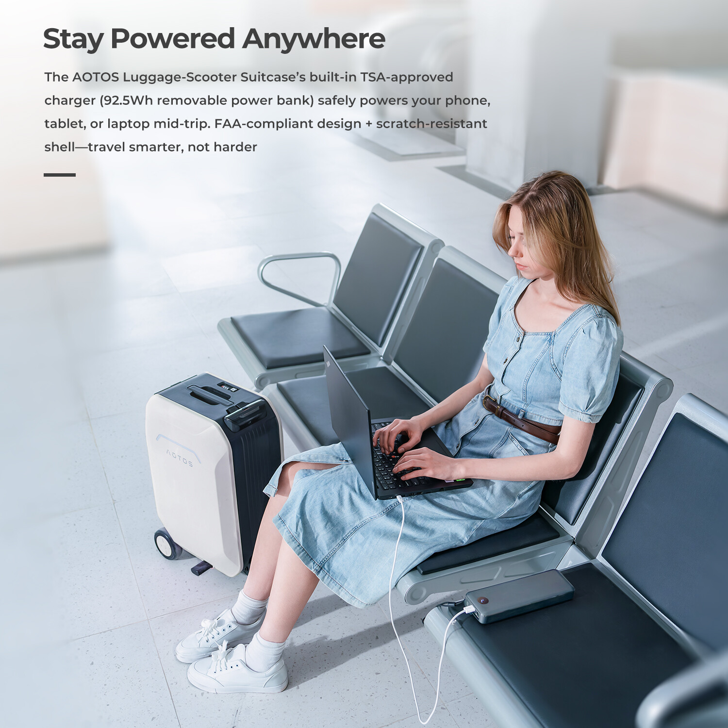 Smart Rideable Suitcase 31L 20 Inch Electric Luggage Scooter Lightweight + APP