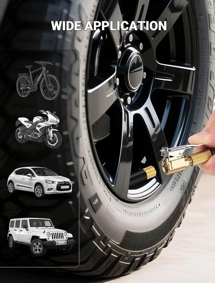 1-Pack Brass Tire Air Chuck, Locking Quick Connect Inflator Hose Adapter, No Lea