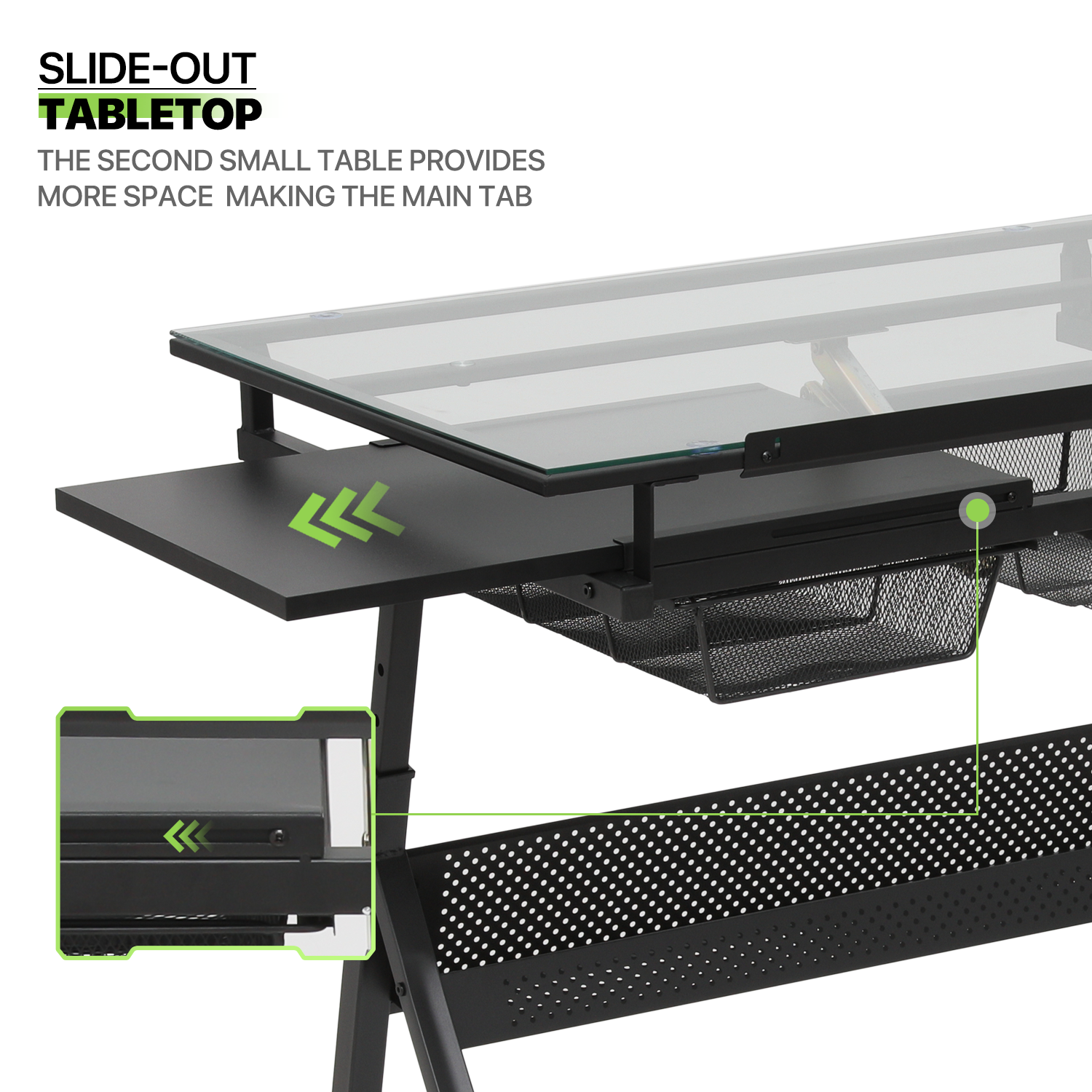 53" Drafting Table Adjustable Tempered Glass Craft Drawing Work Station w/Stool