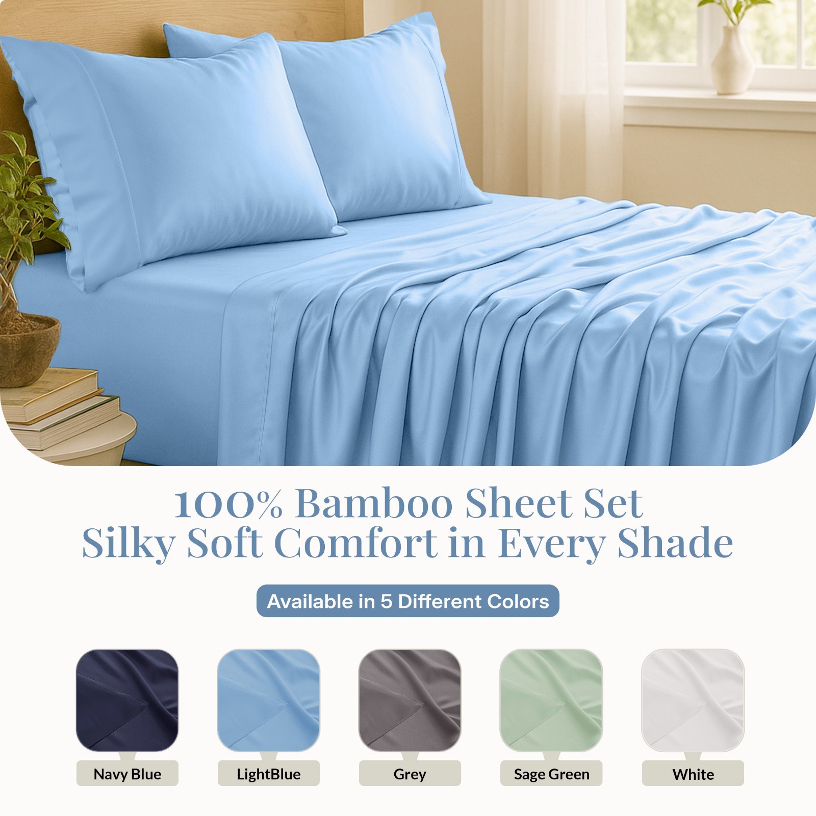 4PC Sheet Set 100% Bamboo Viscose Cooling Deep Pocket Luxury Soft Bed Sheets