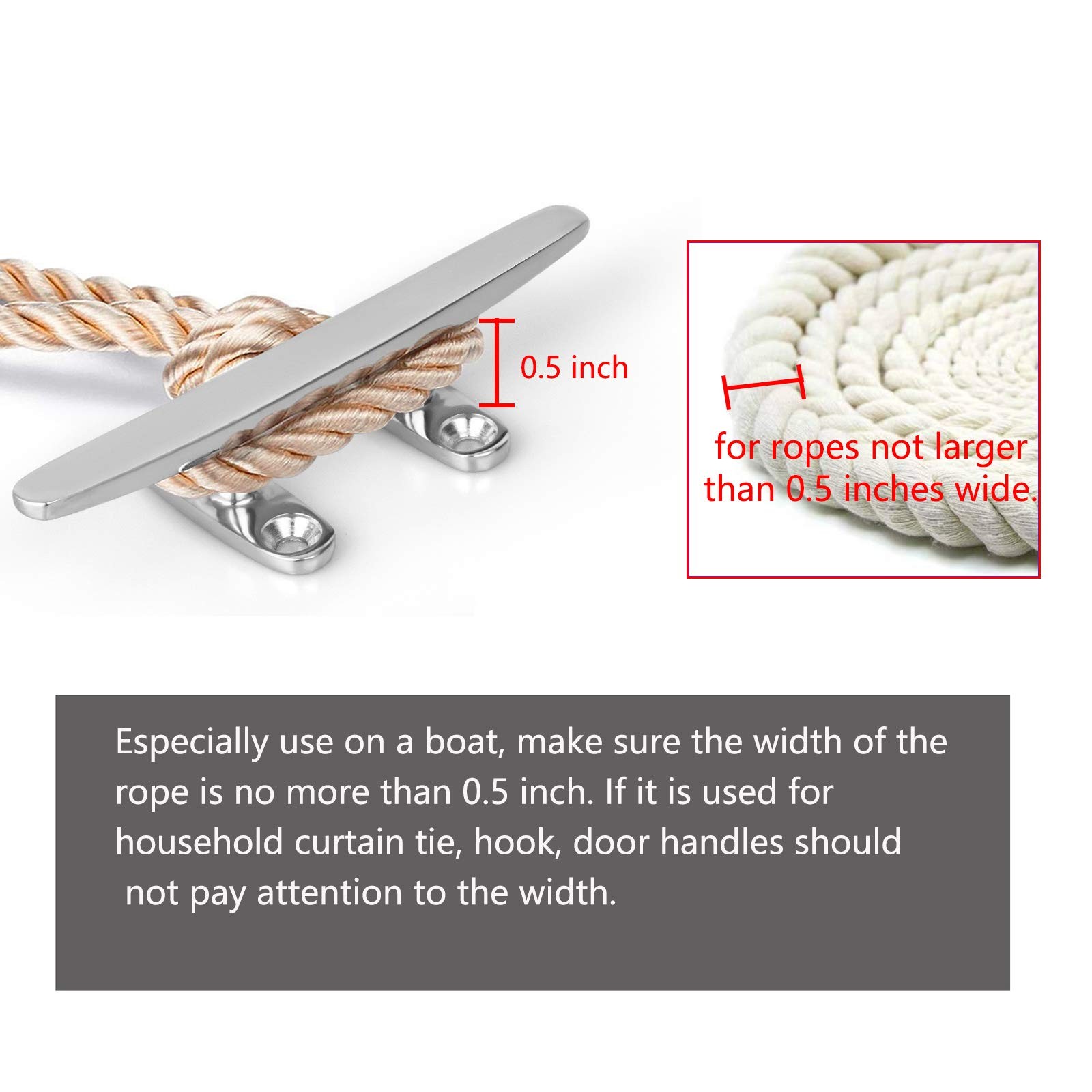 Boat Cleat Small Dock Cleat 2 PCS 4 Inch Open Base 316 Stainless Steel Tie Hook