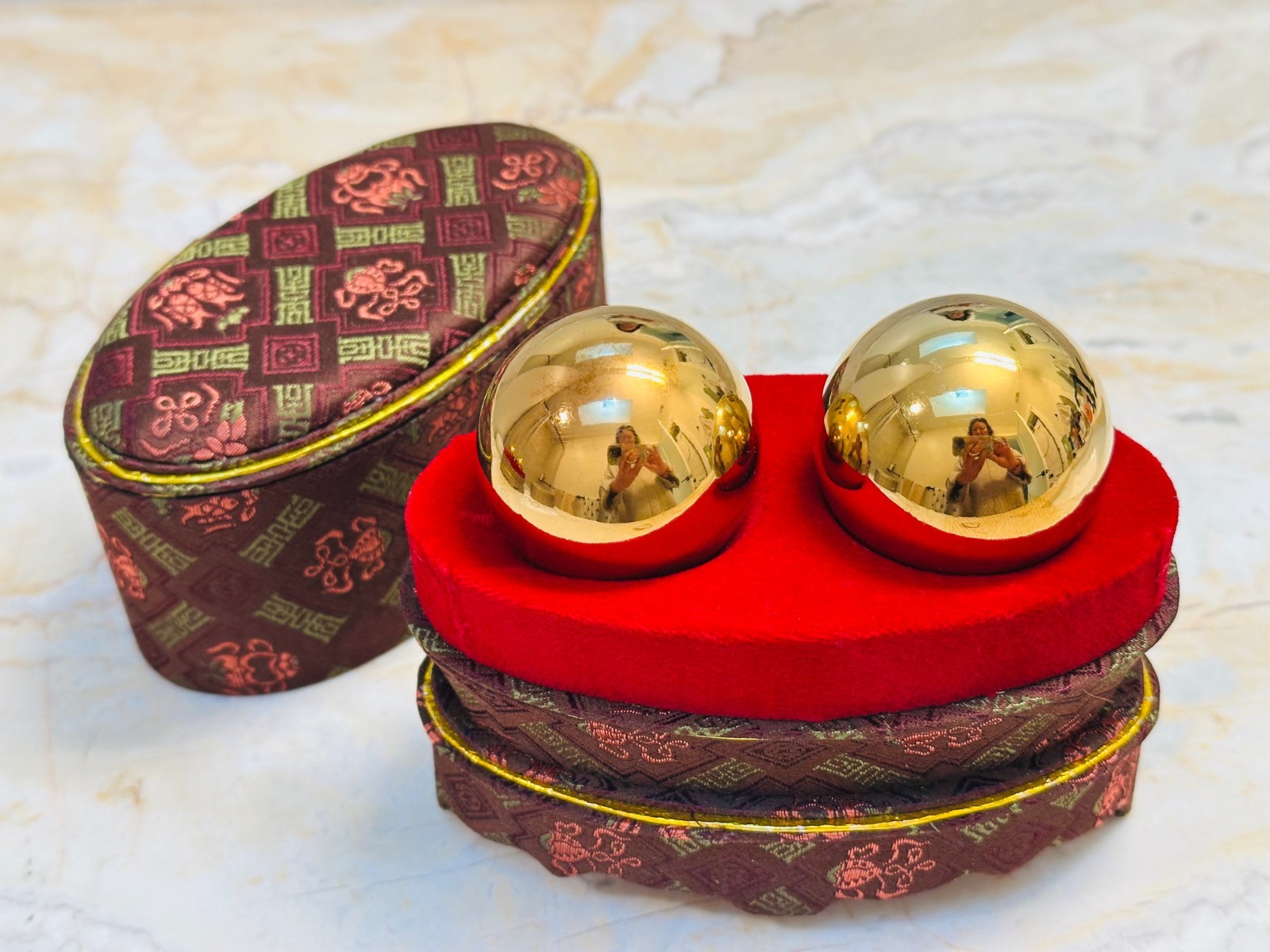 Icon Too Brass Baoding Chinese Health Balls Meditation Hand Exercise Set Second