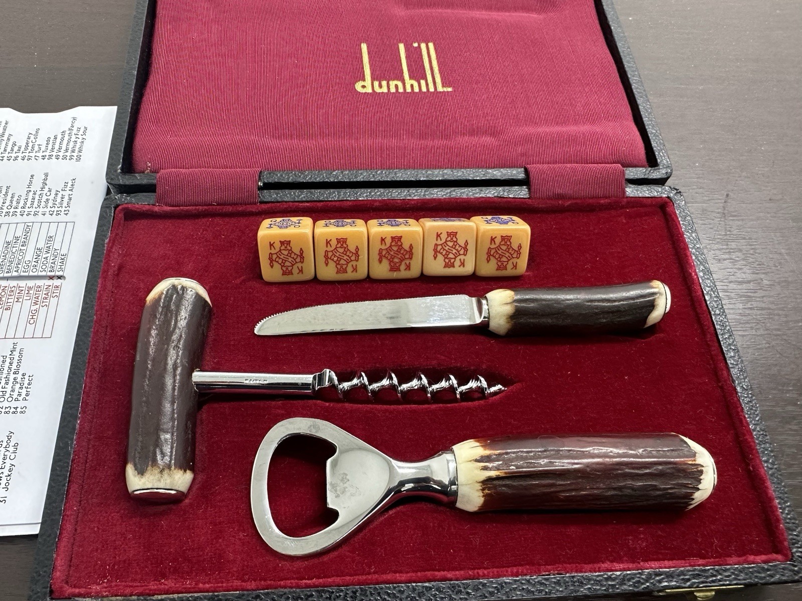 Gentleman’s Bar Set in Dunhill Case – Dice & Sheffield England Stainless Tools