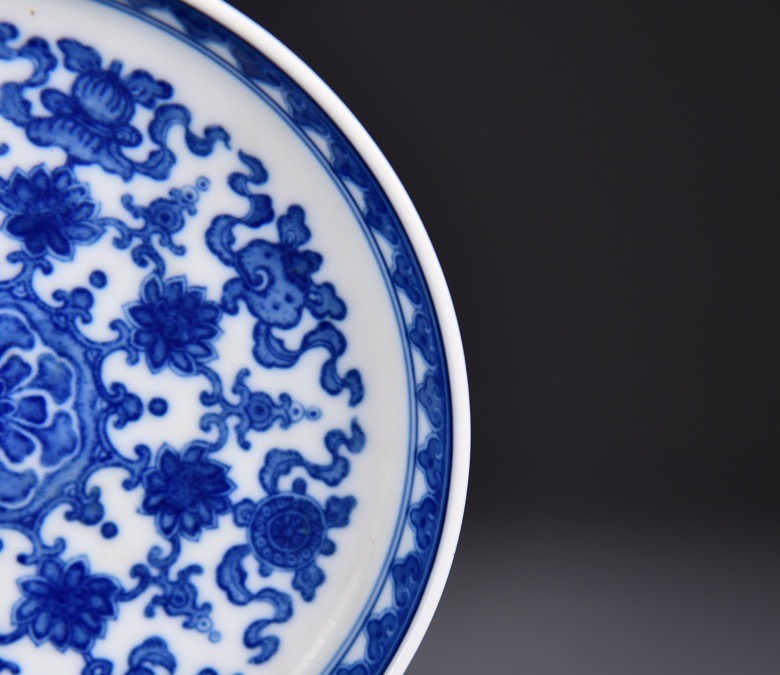 6.3''YongZheng Marked Blue white Porcelain 8 Auspicious Symbol Tray Dish Plate