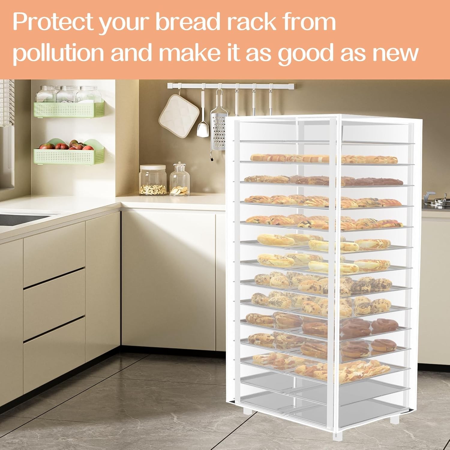 Bakers Rack Cover, Bread Racks Covers for Pantry, Clear PEVA 20tier Sheet Pan Ra