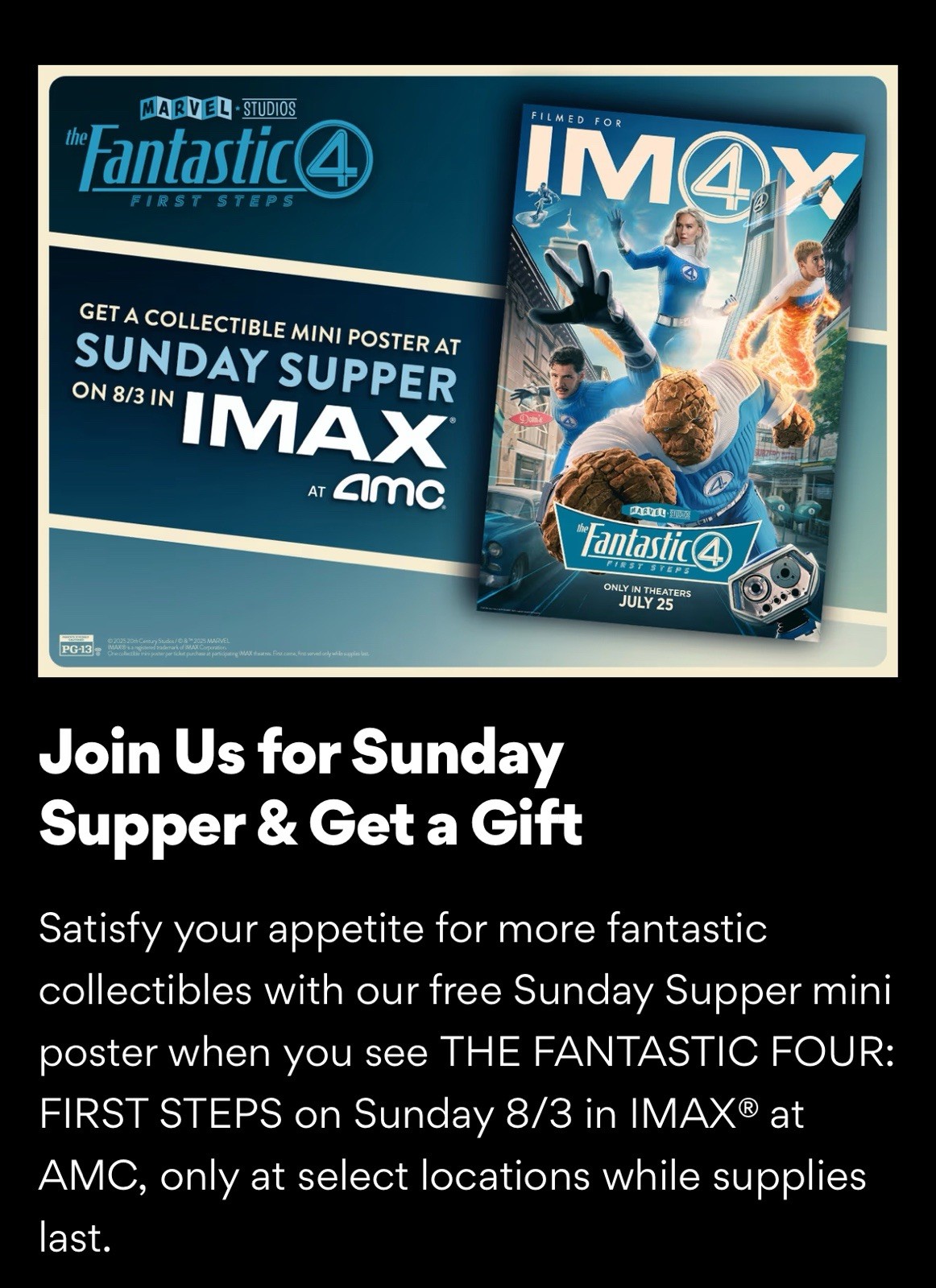 Fantastic Four First Steps AMC IMAX 19x13 Sunday Supper Poster & Bonus Naked Gun