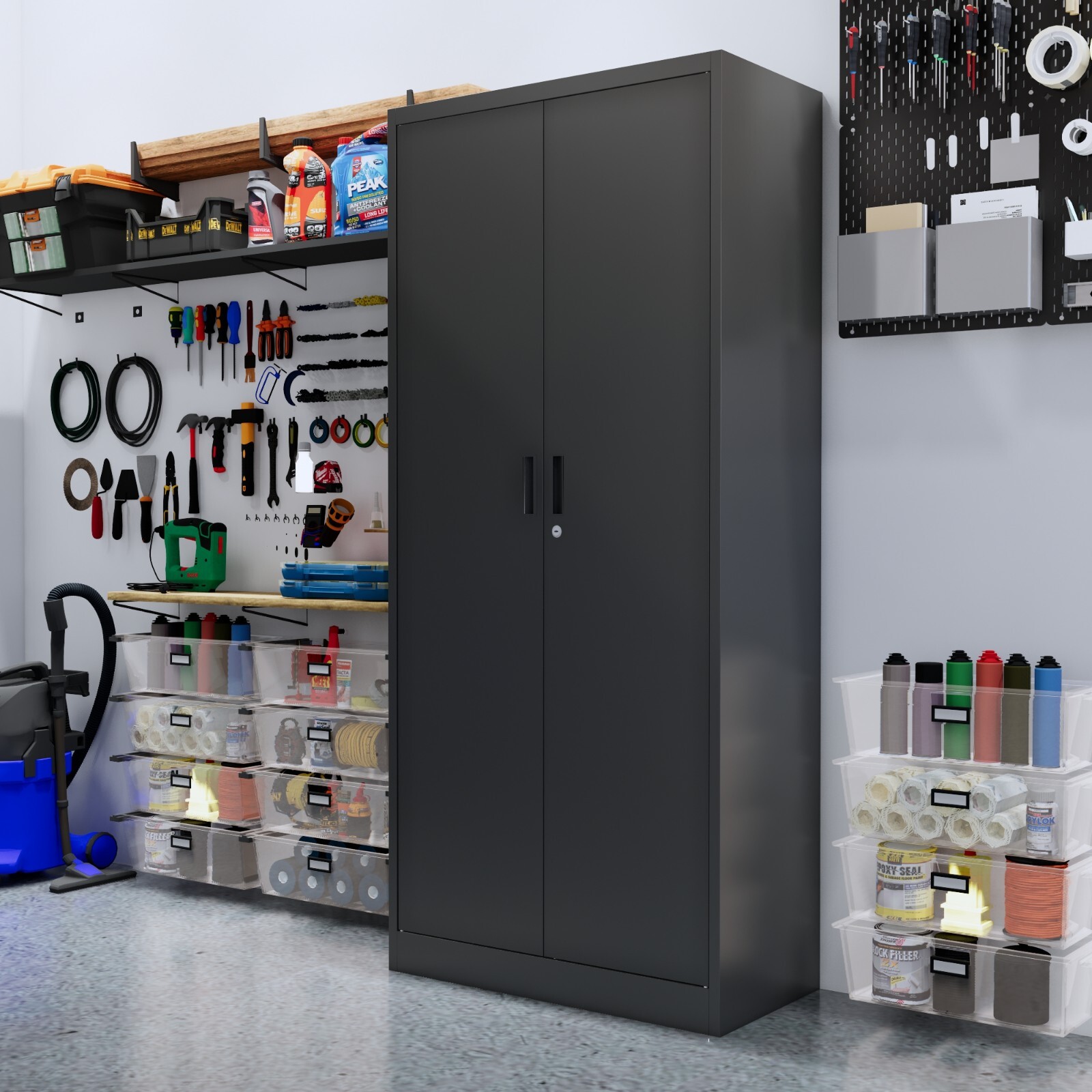 Locking Storage Cabinet with Adjustable Shelves, Metal Garage Storage Cabinet
