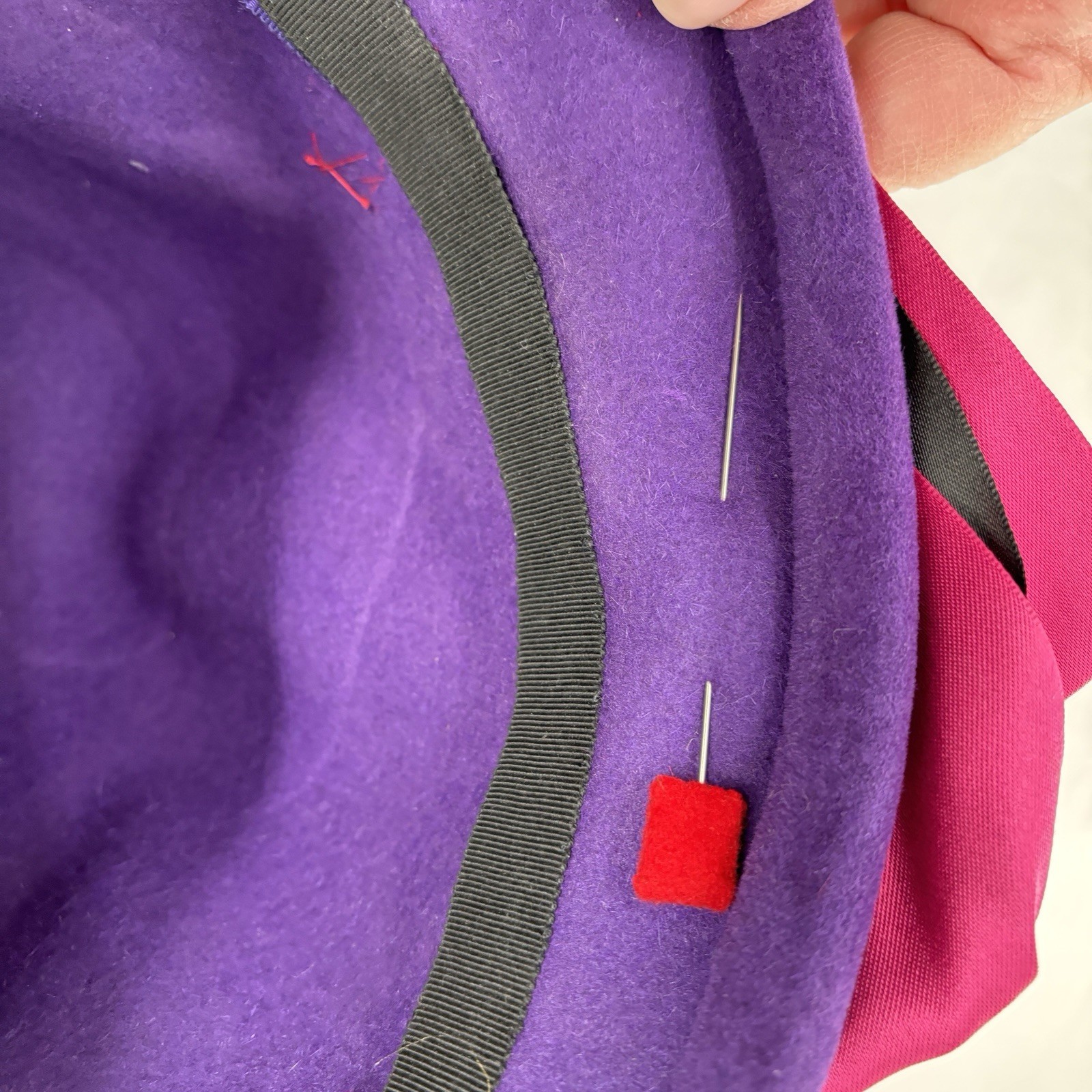 Vtg 60s Contessa William A Miller Cloche Hat Purple Felt Pink Bow Cocktail