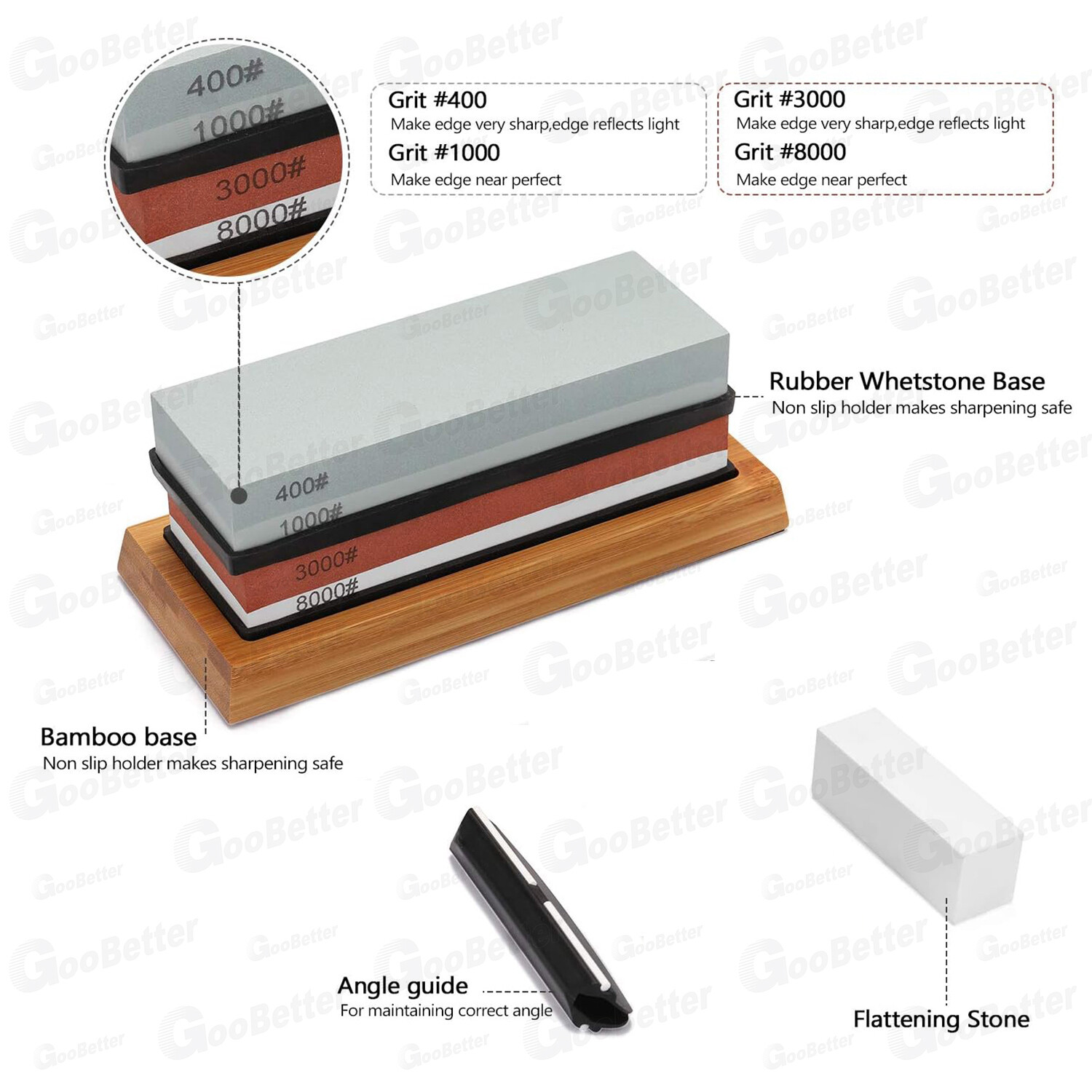 Knife Sharpening Stone Set Professional Whetstone 4 Side Grit 400/1000 3000/8000