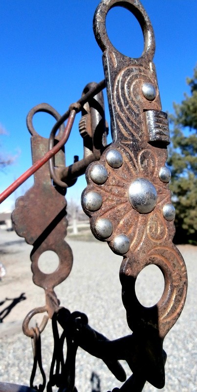 Old Antique Buermann??Iron High Port Nickel Dot Horse Bit w/Rein Chains