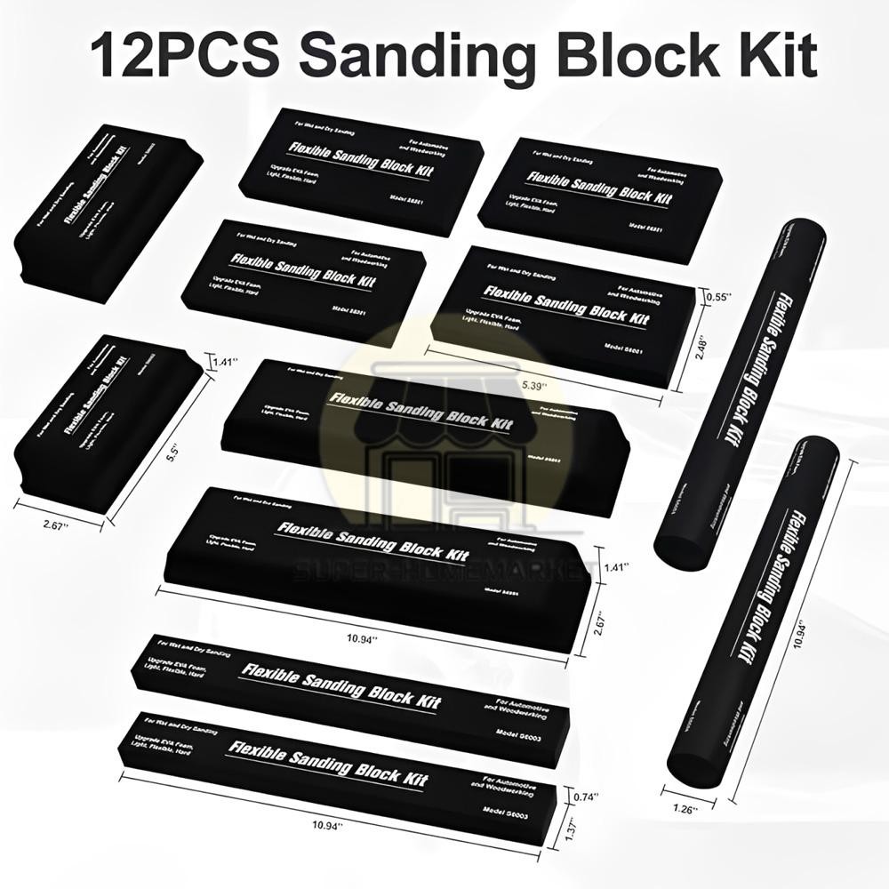 12Pcs Sanding Block Kit Flexible EVA Foam Wet or Dry for Automotive or Woodwork