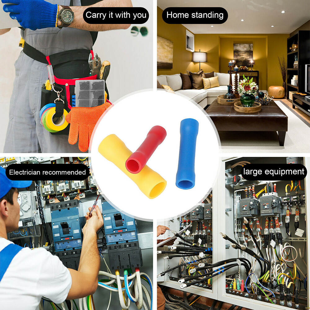 500Pcs Insulated Electrical Straight Butt Splice Crimp Wire Connectors Terminals