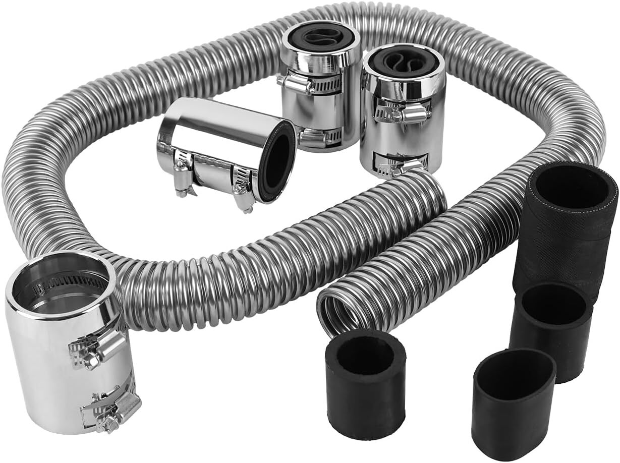 Universal 48" Stainless Steel Radiator Flexible Coolant Water Hose W/ Caps Kit