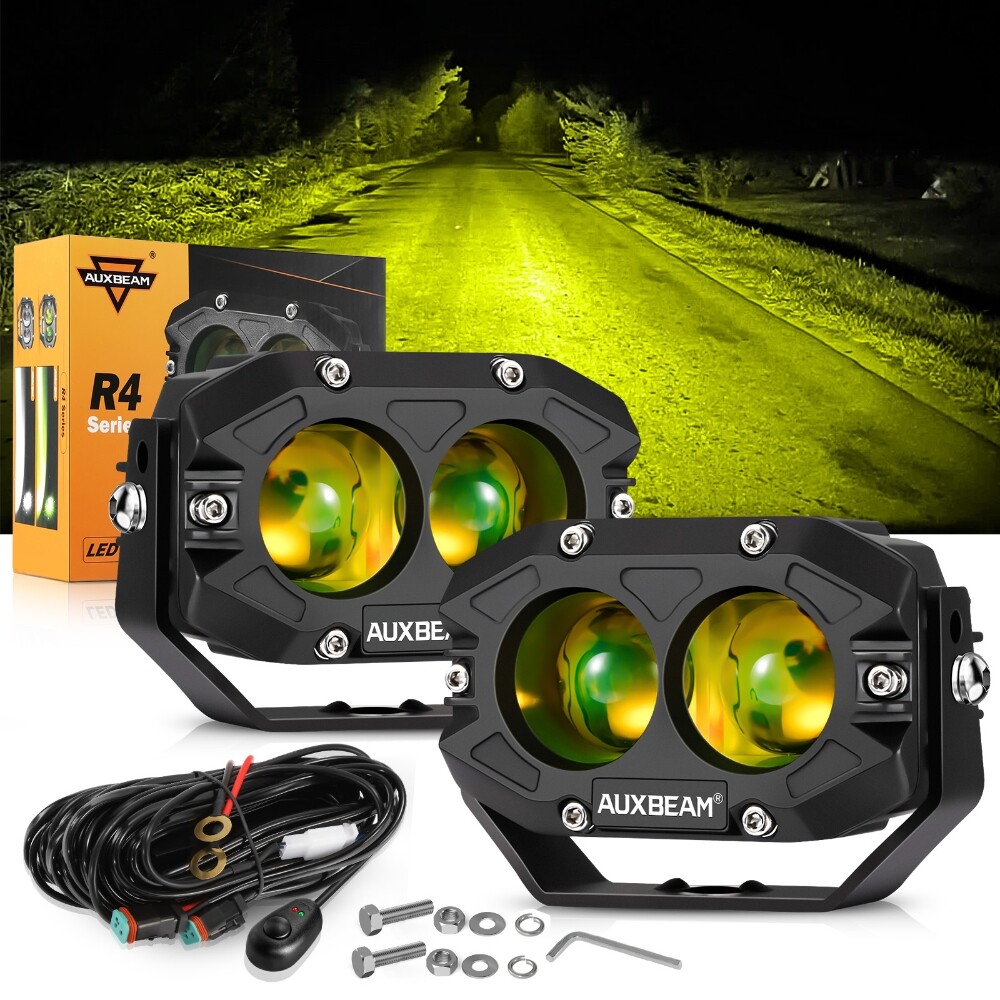 AUXBEAM 4" LED Pods Light Bar Amber Yellow Fog Lamp Offroad Driving Truck ATV