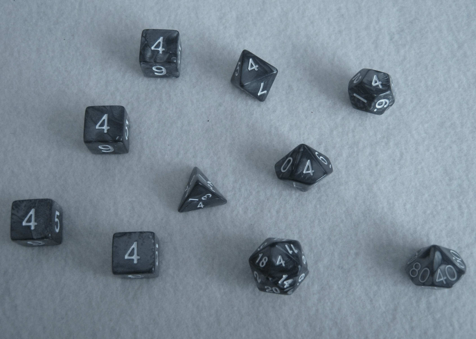NEW Smoke Black RPG D&D Dice Set: 7 + 3d6 = 10 polyhedral die plus bag!