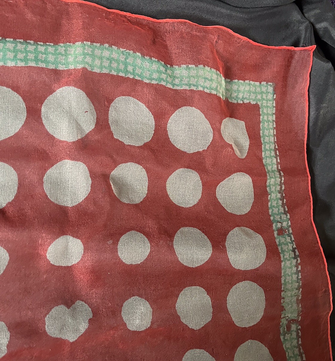 Vtg Sheer Chiffon Nylon SCARF Red Green White Polka Dots Scarf MCM 26” Sq