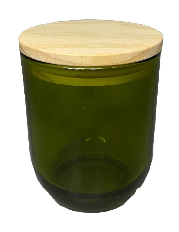 8oz Green Glass Jar With Wooden Lid Candle Making