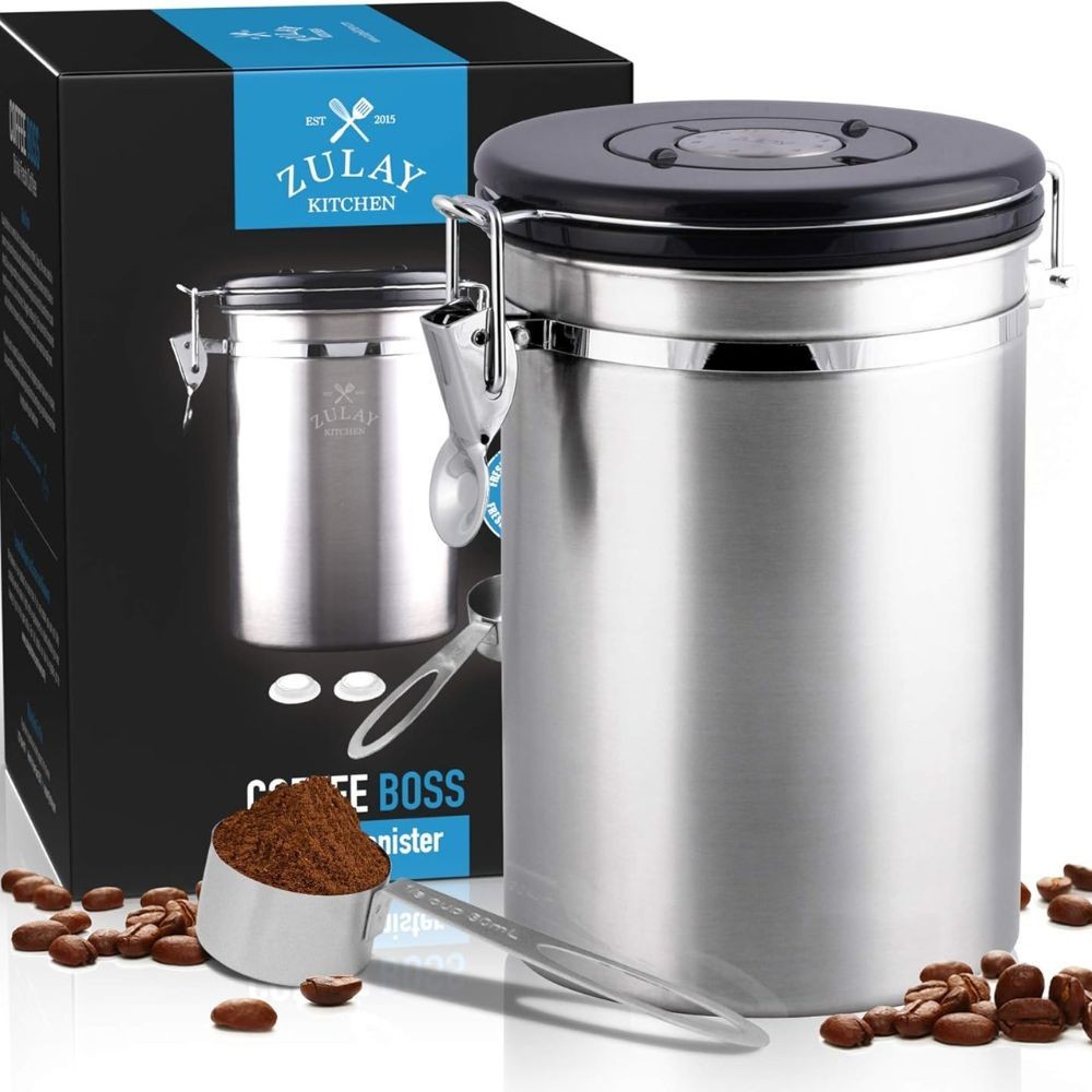 Zulay Airtight Coffee Canister Stainless Steel with Scoop & Date Tracker