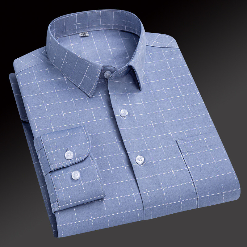 Mens Dress Shirts Formal Business Long Sleeves Striped Elastic Non Iron Shirts