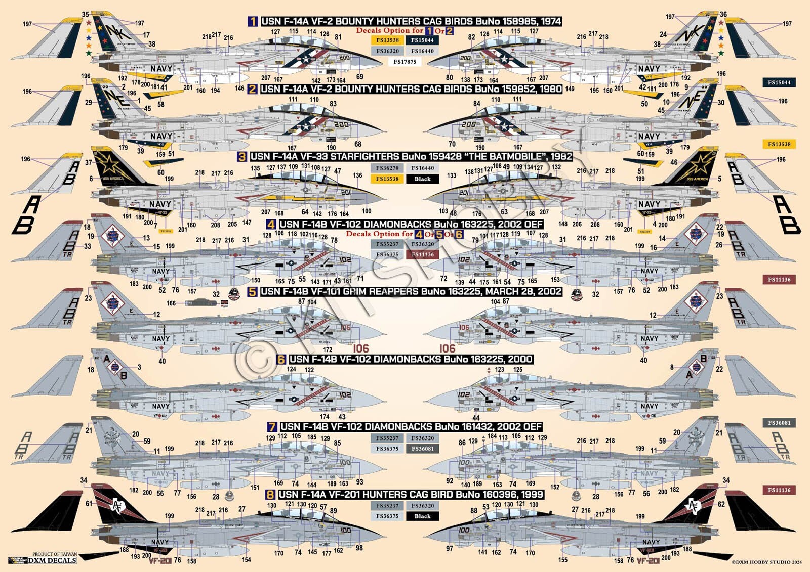DXM decal 1/72 USN F-14 Tomcat VF-2 / VF-33 / VF-101 / VF-102 / VF-201