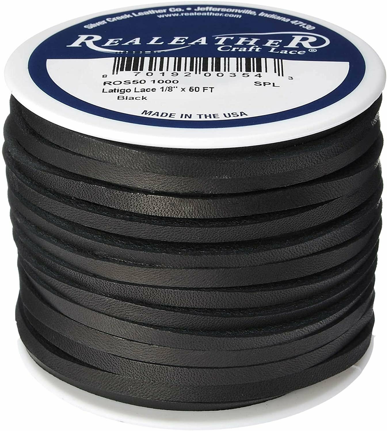 Realeather Cowhide Latigo Lace Spool, 1/8"x50', Multiple Colors Available