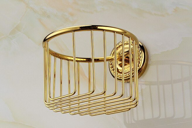 Bathroom Accessories Gold Color Brass Toilet Paper Roll Basket Holder 2ba609