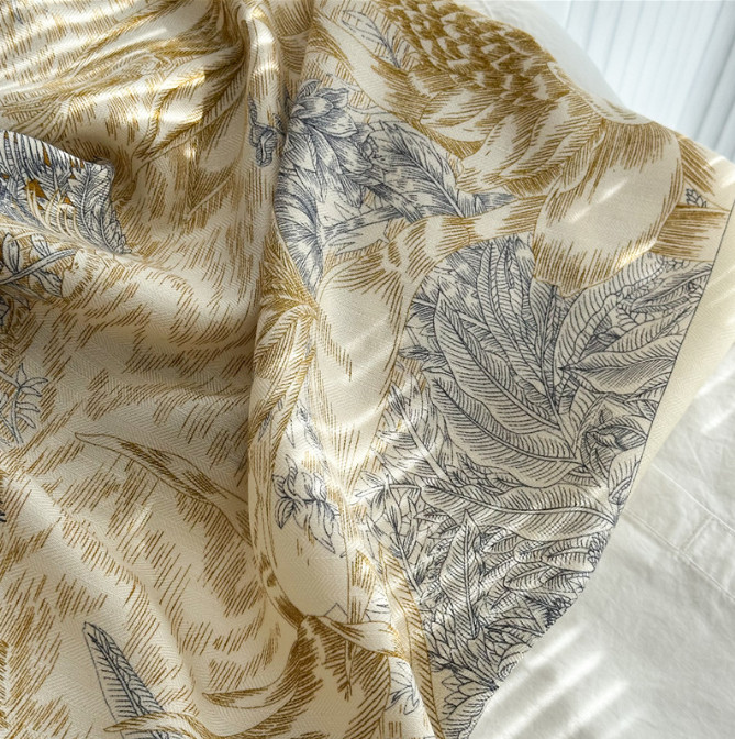 70% Cashmere 30% Silk Neckerchief rainforest Print Scarf 53'' Shawl Bandana Wrap