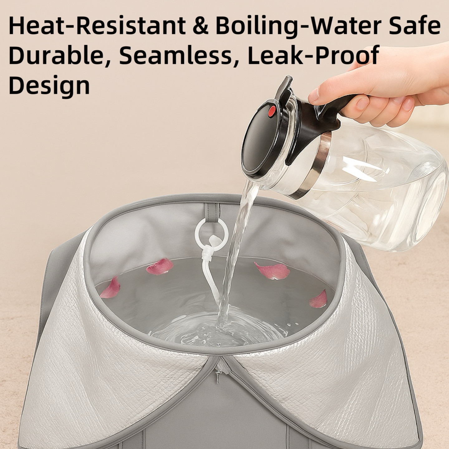 Collapsible Foot Soak Bucket w/ Pouch, Insulated Liner, Fits US 12 & Under, Gray