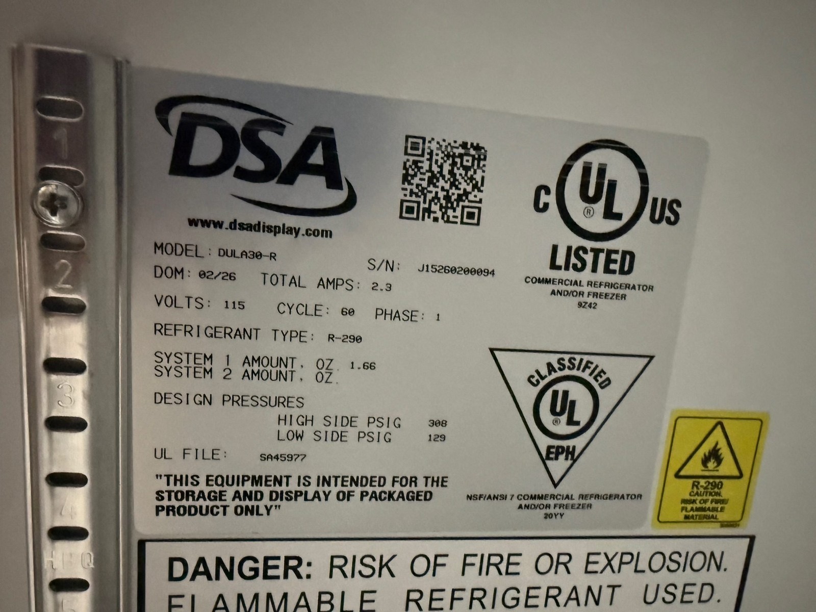 2026 DSA DULA30-R 2 TWO GLASS DOOR MERCHANDISER COOLER