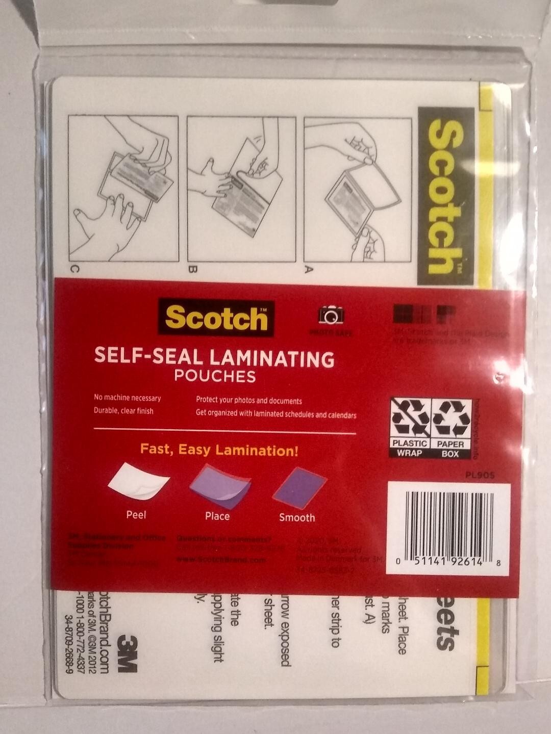 Scotch 3M Self-Sealing Laminating Pouches - 5"x 7" Document/Photo Size - 5 Pack